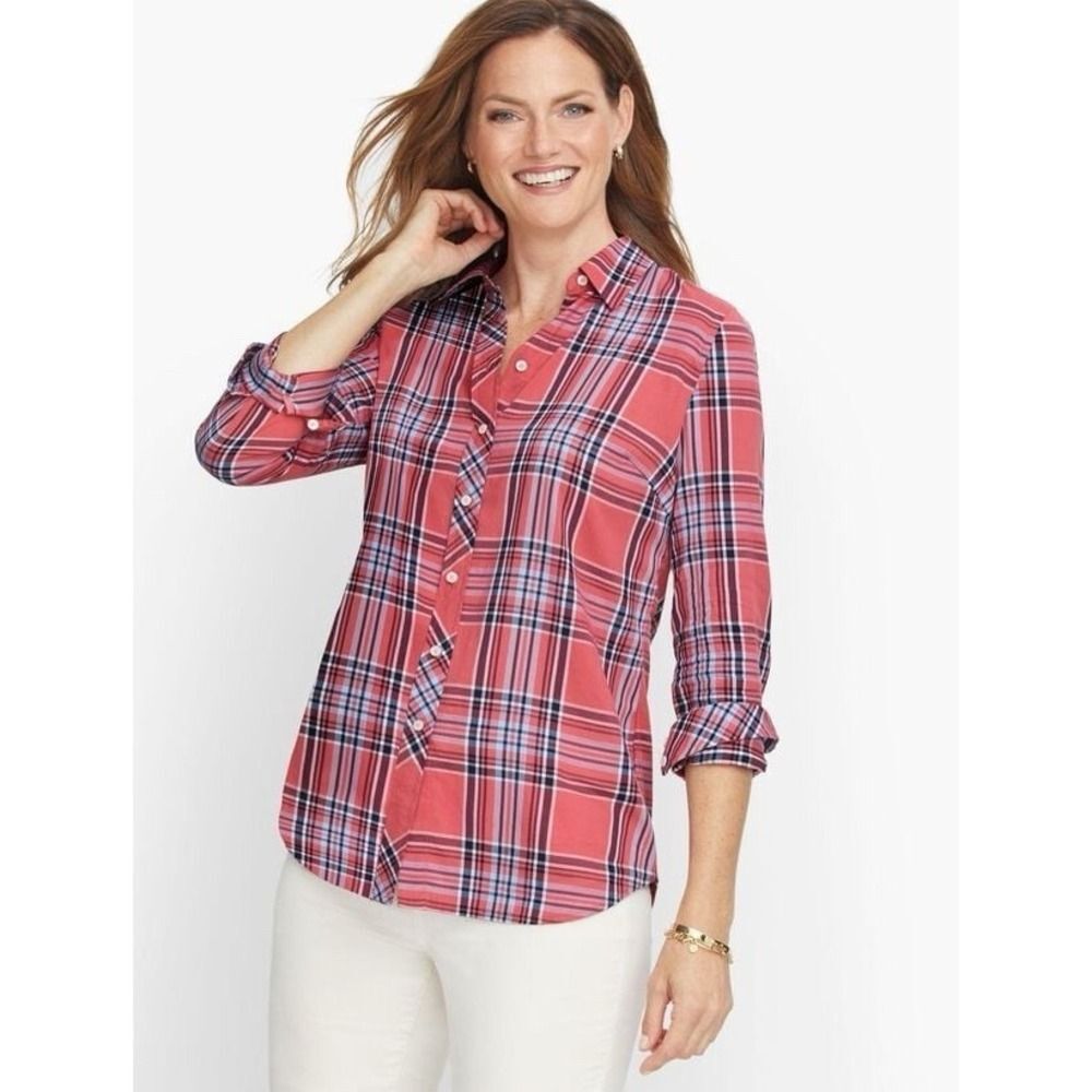 Talbots Field Plaid Cotton Shirt Button Up Collar Lightweight Classic Preppy Sm‎